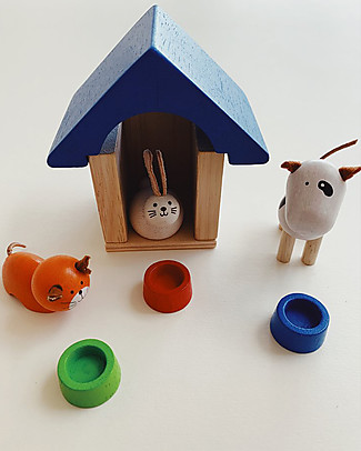 PlanToys Wooden Pets with Accessories - Dog, Cat and Rabbit! Creative Toys