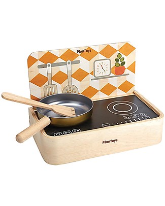 PlanToys Wooden Portable Kitchen with Frying Pan - for Little Chef Story Making Games