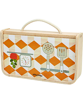 PlanToys Wooden Portable Kitchen with Frying Pan - for Little Chef Story Making Games