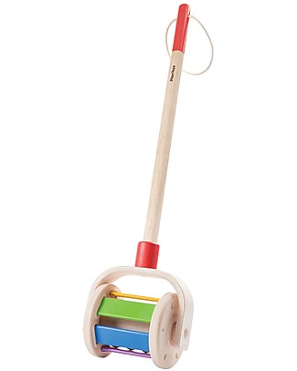 PlanToys Wooden Push-Along Toy and Rattle, Walk and Roll Wooden Push & Pull Toys
