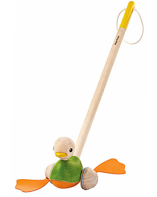 PlanToys Wooden Push-Along Toy, Duck - Eco-friendly fun! Wooden Push & Pull Toys