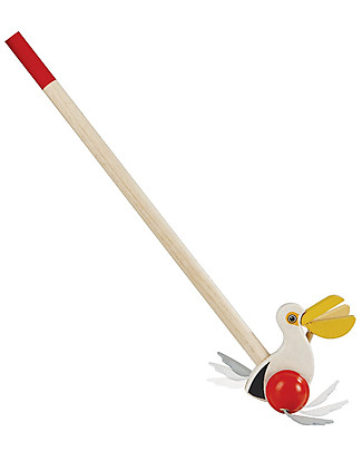 PlanToys Wooden Push-Along Toy Pelican - Encourages little walkers! Wooden Push & Pull Toys