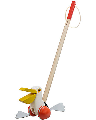 PlanToys Wooden Push-Along Toy Pelican - Encourages little walkers! Wooden Push & Pull Toys