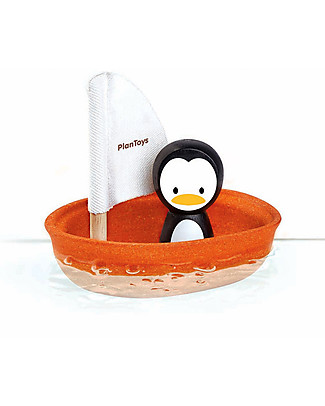 PlanToys Wooden Sailing Boat, Penguin 9 x 12 x 13 cm - Eco-friendly fun! Beach Toys