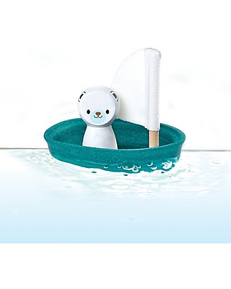 PlanToys Wooden Sailing Boat, Polar Bear 9x12x13 cm - Eco-friendly fun! Bath Toys