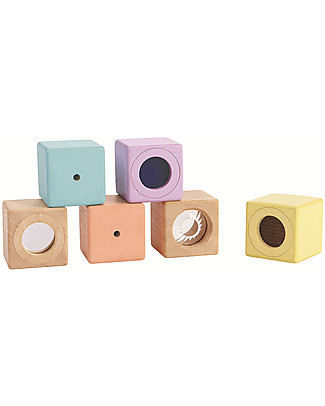 PlanToys Wooden Sensory Blocks - Visual, Auditory and Tactile Development Montessori Toys