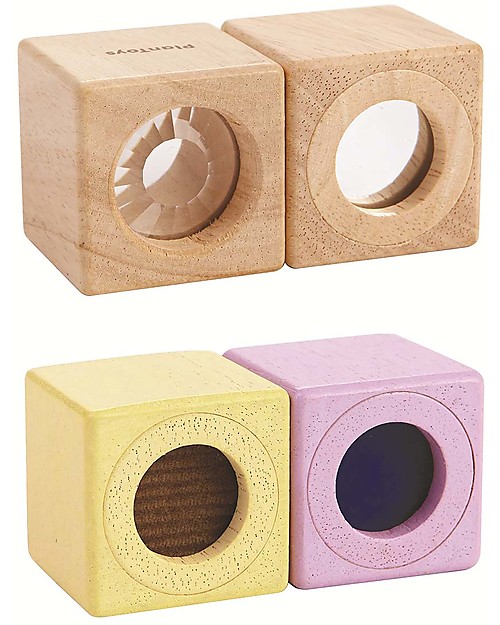 PlanToys Wooden Sensory Blocks - Visual, Auditory and Tactile Development Montessori Toys