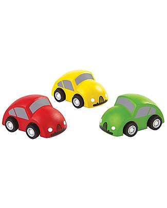 PlanToys Wooden Set of Colorful Cars, 3 pieces Wooden Toy Cars, Trains & Trucks