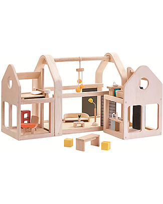 PlanToys Wooden Slide n Go Dollhouse - Portable with Furniture Dolls Houses