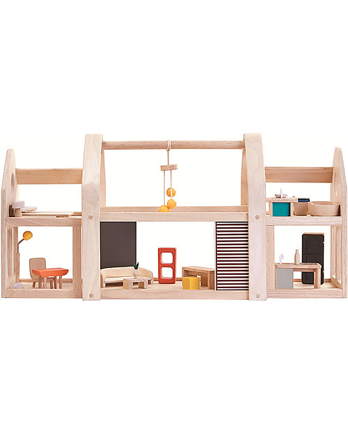 PlanToys Wooden Slide n Go Dollhouse - Portable with Furniture