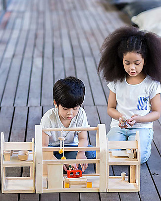 PlanToys Wooden Slide n Go Dollhouse - Portable with Furniture Dolls Houses