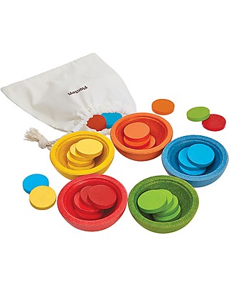 PlanToys Wooden Sort & Count Cups - Learn to Sort and Count! Montessori Toys