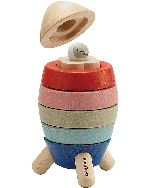 PlanToys Wooden Stacking Rocket with Geometrical Shapes Wooden Toy Cars, Trains & Trucks