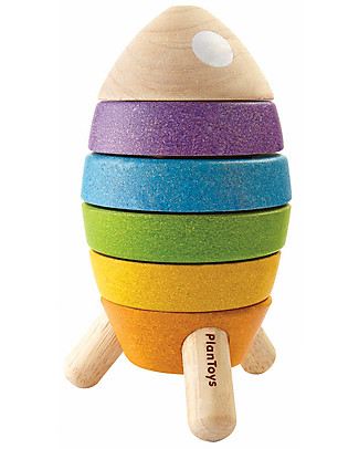 PlanToys Wooden Stacking Rockets 6 pieces - Eco-friendly fun! Wooden Blocks & Construction Sets