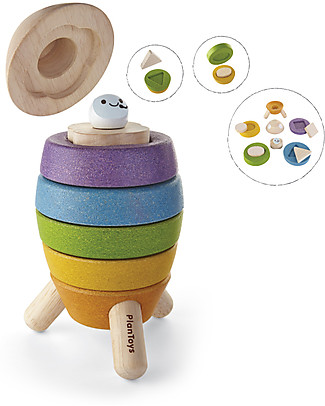 PlanToys Wooden Stacking Rockets 6 pieces - Eco-friendly fun! Wooden Blocks & Construction Sets