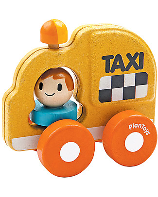 PlanToys Wooden Taxi, 16 cm - Eco-friendly fun! Wooden Toy Cars, Trains & Trucks