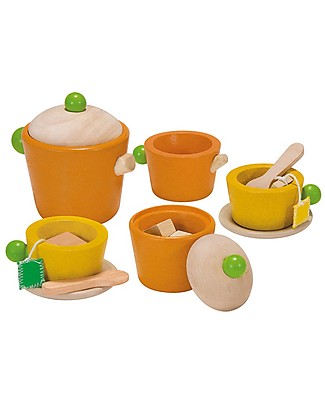 PlanToys Wooden Tea Set - Funny and Educational Toy Kitchens & Play Food