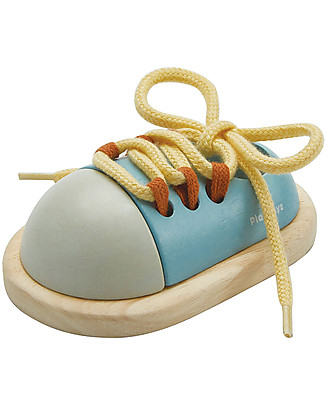 PlanToys Wooden Tie-Up Orchard Shoe - Teach to Tie Laces Pretend Play
