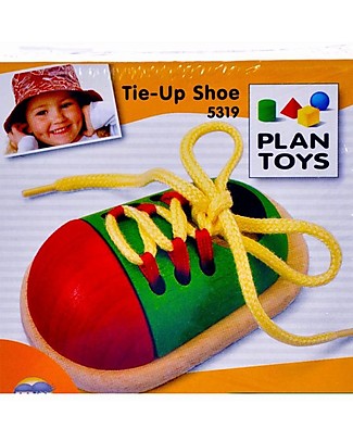 PlanToys Wooden Tie-Up Shoe - Teach to Tie the Laces Pretend Play