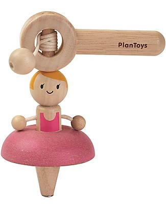 PlanToys Wooden Toy Ballet Top - Make the ballerina dance! Wooden Push & Pull Toys