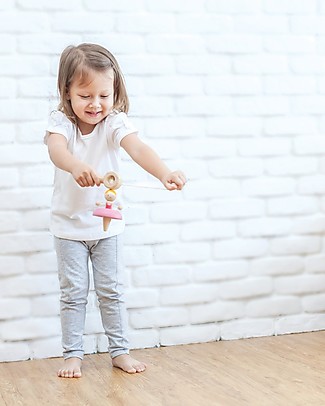 PlanToys Wooden Toy Ballet Top - Make the ballerina dance! Wooden Push & Pull Toys