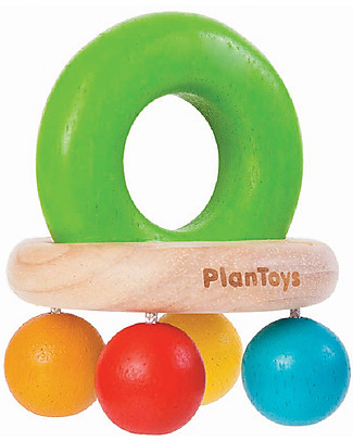 PlanToys Wooden Toy Bell Rattle - Green Ring - Eco-friendly! Wooden Rattles
