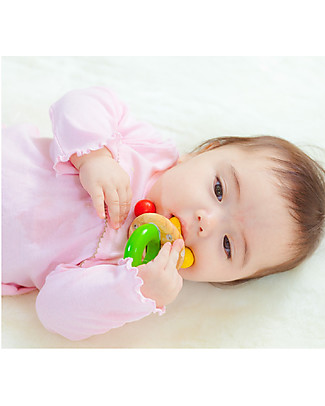 PlanToys Wooden Toy Bell Rattle - Green Ring - Eco-friendly! Wooden Rattles