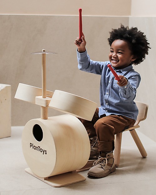 PlanToys Wooden Toy Drum Set Learn music while having fun unisex bambini