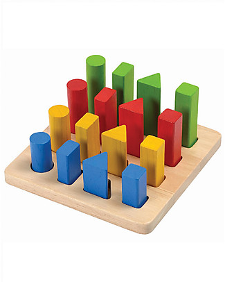 PlanToys Wooden Toy Geometric Peg Board- 16 pieces -Enhance fine motor skills! Wooden Stacking Toys