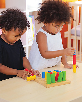 PlanToys Wooden Toy Geometric Peg Board- 16 pieces -Enhance fine motor skills! Wooden Stacking Toys