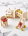 PlanToys Wooden Toy Nursery - with Drawers, High Chair, Stroller and Crib Pretend Play