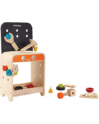 PlanToys Wooden Toy Workbench - Includes 22 accessories! Wooden Toy Tools