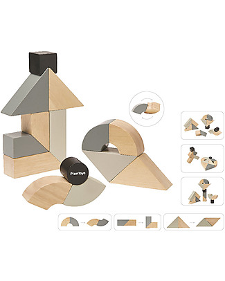 PlanToys Wooden Twisted Blocks Set - 14 pieces of Unusual Shapes Building Blocks