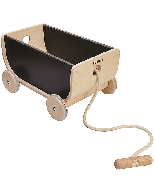 PlanToys Wooden Wagon, Black - Play and tidy up Pull Toys