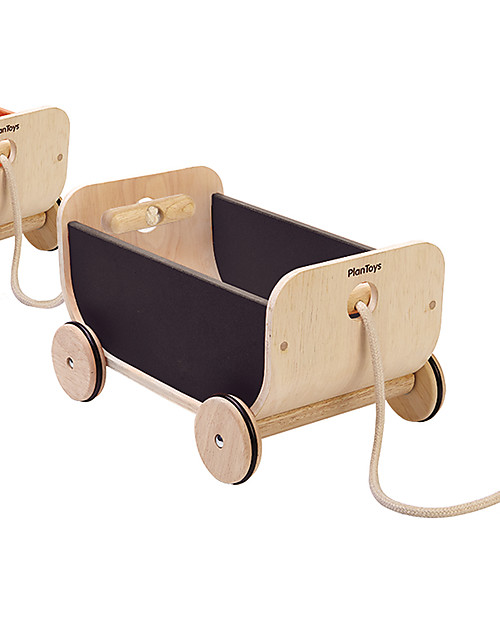 PlanToys Wooden Wagon, Black - Play and tidy up Pull Toys