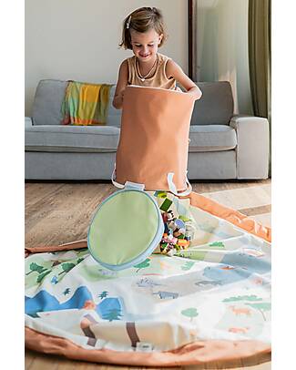 Play&Go 2-in-1 Outdoor Play Mat and Toy Storage Basket – Zoo Storage Bag and Playmat