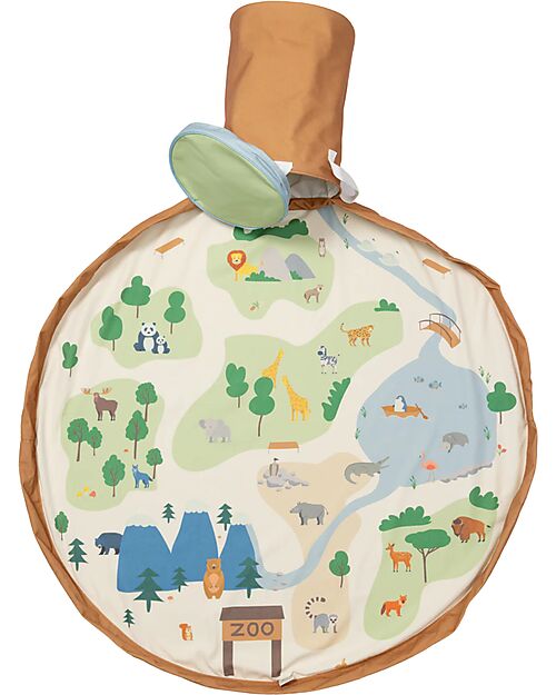 Play&Go 2-in-1 Outdoor Play Mat and Toy Storage Basket – Zoo Storage Bag and Playmat