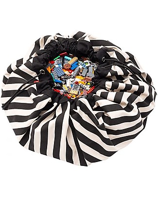 Play&Go 2 in 1 Storage Bag & Playmat in cotton - Black Stripes Storage Bag and Playmat