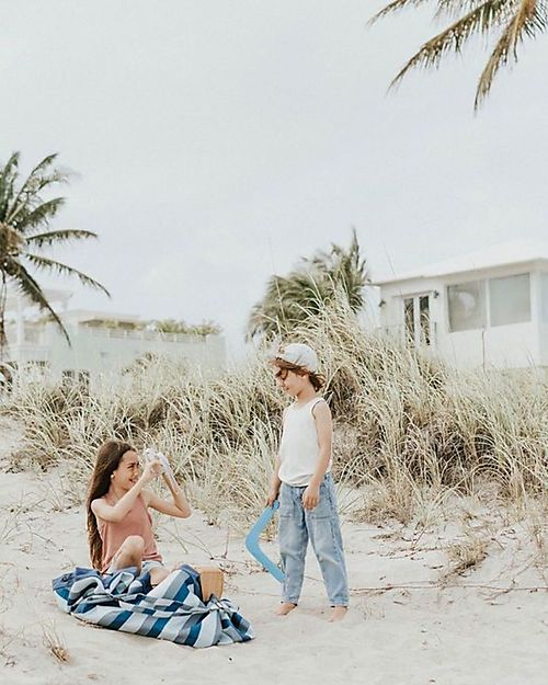 Play&Go 2 in 1 Storage Bag & Playmat - in Cotton - Blue/Green Stripes Storage Bag and Playmat