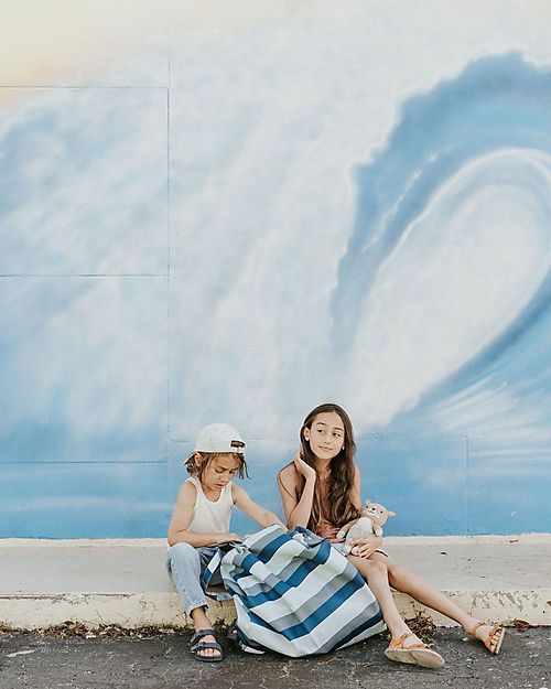 Play&Go 2 in 1 Storage Bag & Playmat - in Cotton - Blue/Green Stripes Storage Bag and Playmat