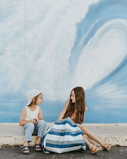 Play&Go 2 in 1 Storage Bag & Playmat - in Cotton - Blue/Green Stripes Storage Bag and Playmat