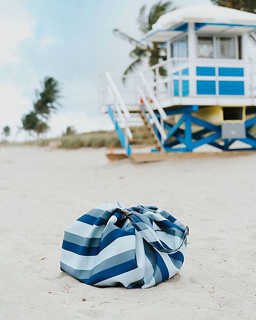 Play&Go 2 in 1 Storage Bag & Playmat - in Cotton - Blue/Green Stripes Storage Bag and Playmat