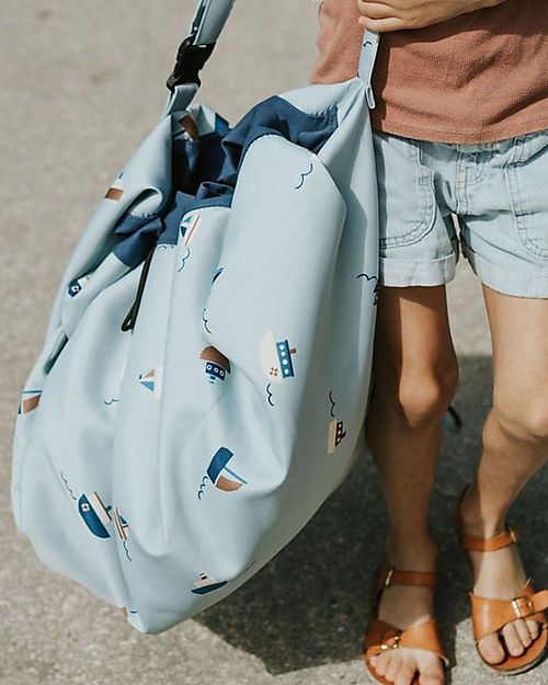 Play&Go 2 in 1 Storage Bag & Playmat - in Cotton - Boats Storage Bag and Playmat