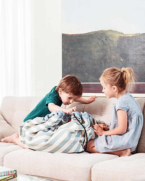 Play&Go 2 in 1 Storage Bag & Playmat in cotton - Green Stripes Toy Storage Boxes