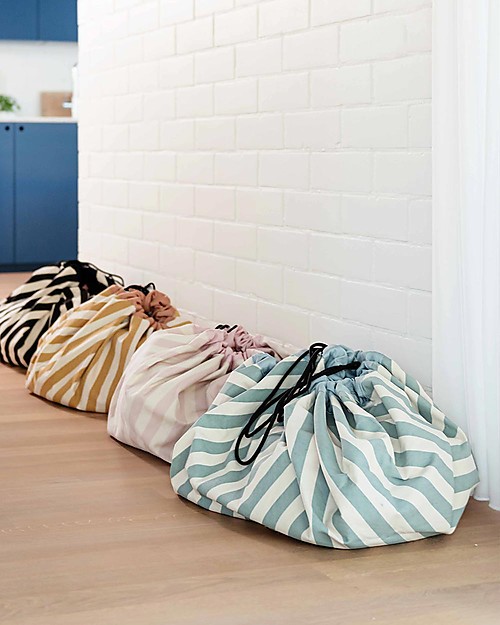 Play&Go 2 in 1 Storage Bag & Playmat in cotton - Green Stripes Toy Storage Boxes