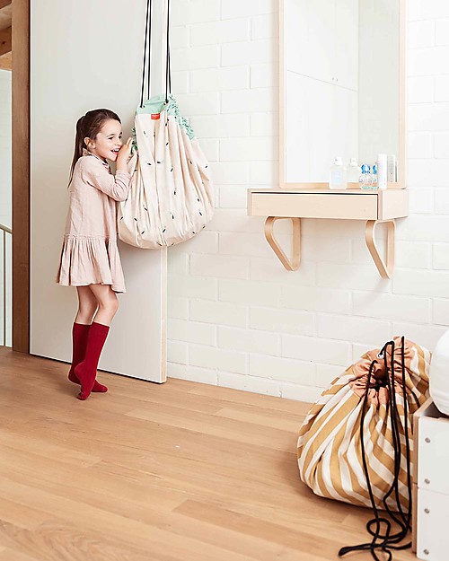 Play&Go 2 in 1 Storage Bag & Playmat in cotton - Mustard Stripes Storage Bag and Playmat