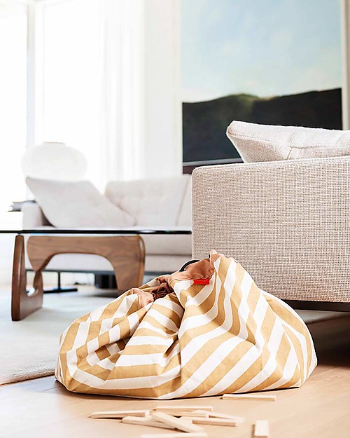Play&Go 2 in 1 Storage Bag & Playmat in cotton - Mustard Stripes Storage Bag and Playmat