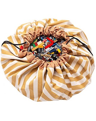 Play&Go 2 in 1 Storage Bag & Playmat in cotton - Mustard Stripes Toy Storage Boxes