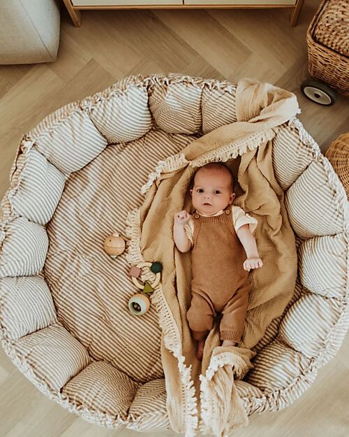 Play&Go 3-in-1 Play Mat - Bloom Stripes Blue - 100% Organic Cotton Padded Playmats