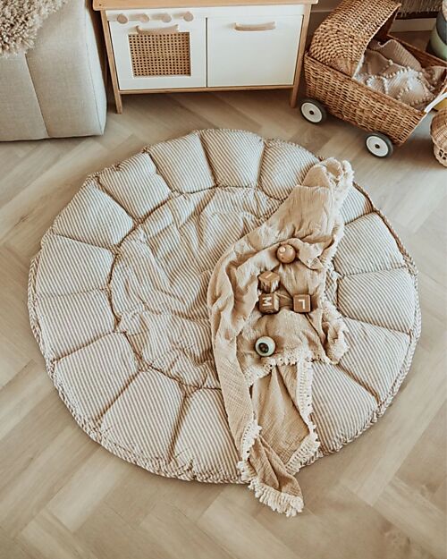 Play&Go 3-in-1 Play Mat - Bloom Stripes Blue - 100% Organic Cotton Padded Playmats